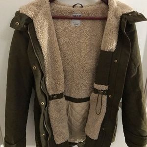 Zara Army Green Sherpa Lined Coat